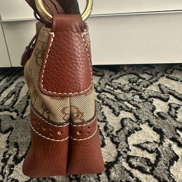 Dooney and Bourke Signature Canvas and Pebble Leather Hobo Satchel Shoulder Bag - Picture 5 of 16